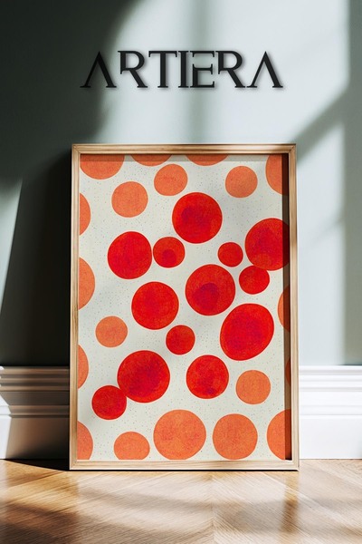 HİGUERA Κόκκινες πορτοκαλί κουκκίδες Vintage Japandi Art Πίνακας τοίχου με φυ...