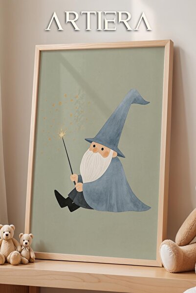 HİGUERA Σούπερ γενειοφόρος χαριτωμένος μάγος με πράσινο φόντο Διακόσμηση παιδ...