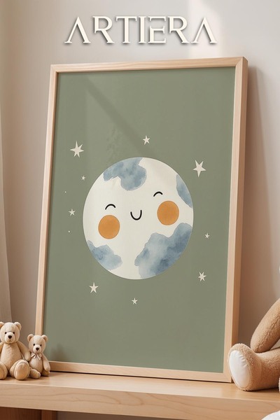 HİGUERA Χαριτωμένο φεγγάρι και αστέρια με πράσινο φόντο Διακόσμηση παιδικού δ...