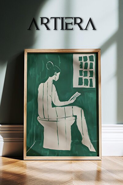 HİGUERA Γυναίκα που διαβάζει βιβλίο στην τουαλέτα Πράσινη αφηρημένη γυναίκα Μ...