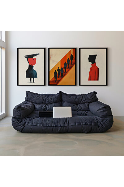 HİGUERA Σετ ζωγραφικής τοίχου με ανθρώπινες φιγούρες Red Abstract Τριπλό Φυσι...