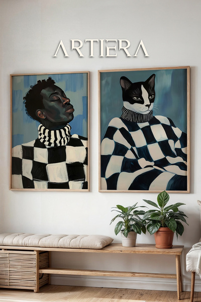 HİGUERA Ασπρόμαυρη γεωμετρική ελαιογραφία Feel Διπλό ξύλινο πλαίσιο ζωγραφική...