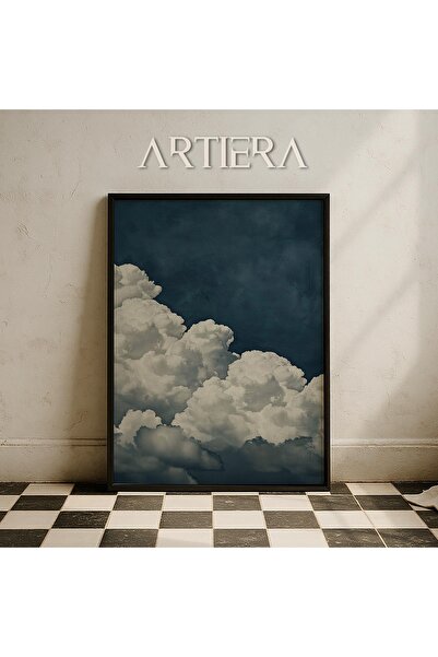 HİGUERA Σκούρο μπλε ουρανός και σύννεφα Ελαιογραφία Feel Vintage Japandi Art ...