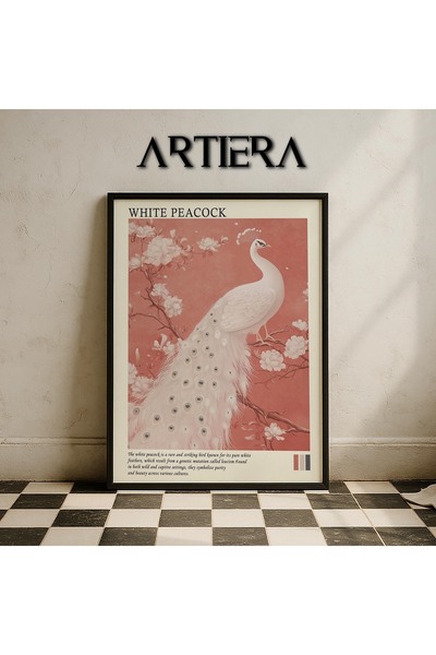 HİGUERA White Peacock – Μοντέρνα Ζωγραφική τοίχου με φυσικό ξύλινο πλαίσιο τη...