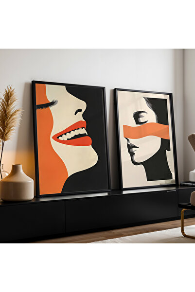 HİGUERA Γυναικείο πορτρέτο Αφηρημένο Σχέδιο Κόκκινο Αφηρημένο Διπλό Σετ Ζωγρα...