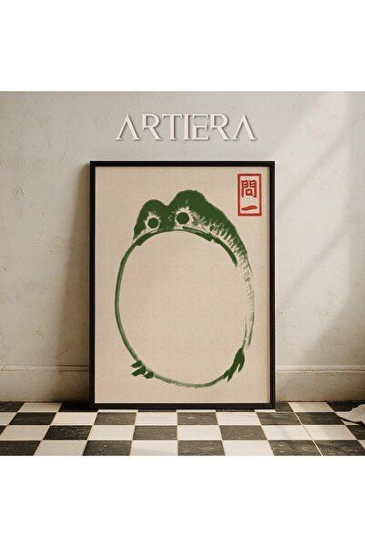 HİGUERA Πράσινοι Βάτραχοι Vintage Japandi Art Ζωγραφική τοίχου με φυσικό ξύλι...