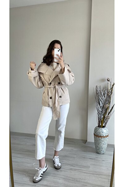 Aspendia Kadın Dik Yaka Kemerli Trençkot