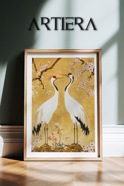 HİGUERA Ελκυστήρας πουλί με κίτρινο φόντο Vintage Japandi Art Πίνακας τοίχου ...