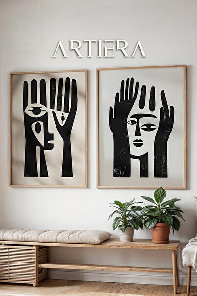 HİGUERA Μαύρη μινιμαλιστική φιγούρα ελαιογραφία Feel Διπλό ξύλινο πλαίσιο ζωγ...