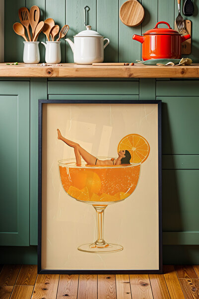HİGUERA Γυναικεία διακόσμηση κουζίνας που επιπλέει σε πορτοκαλί κοκτέιλ Πίνακ...
