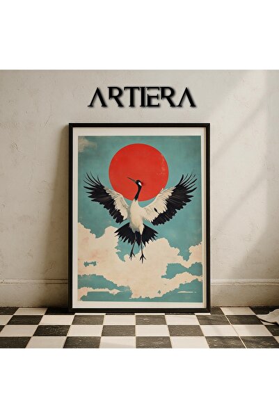 HİGUERA Pelican Heron - Bloody Moon Vintage Japandi Art Ζωγραφική τοίχου με φ...