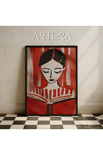 HİGUERA Κόκκινο ριγέ αφηρημένο γυναικείο πορτρέτο Σύγχρονη μινιμαλιστική τέχν...