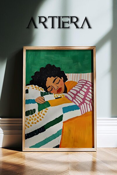 HİGUERA Πολύχρωμο αφηρημένο γυναικείο πορτρέτο σε σαλόνι Μινιμαλιστικό ζωγραφ...