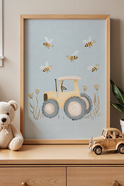 HİGUERA Πίνακας παιδικού και βρεφικού δωματίου με τρακτέρ και χαριτωμένες μέλ...