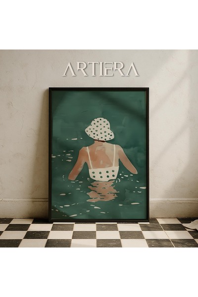 HİGUERA Γυναικείο πορτρέτο με καπέλο σε μπουρνούζι Σύγχρονη τέχνη Θαλάσσιο θέ...