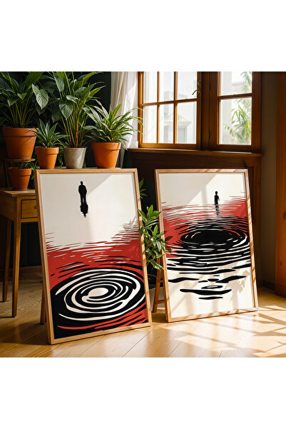 HİGUERA Ασπρόμαυρο Σετ ζωγραφικής τοίχου με διπλό φυσικό ξύλινο πλαίσιο