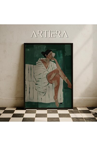 HİGUERA Πράσινο ριγέ μινιμαλιστικό αφηρημένο γυναικείο πορτρέτο ζωγραφική τοί...