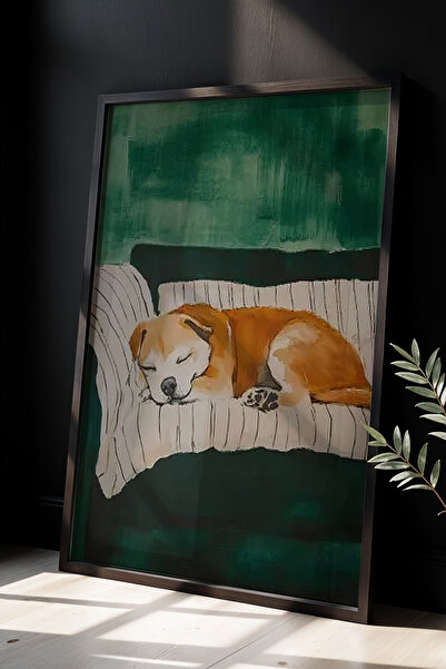 HİGUERA Εικονογράφηση Sweet Dog στον ύπνο Πίνακας τοίχου με φυσικό ξύλινο πλα...