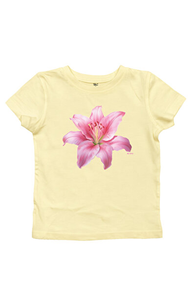 WHITE OF CREATIVE Kadın Lotus Çiçek Baskılı Baby Tee Crop Top