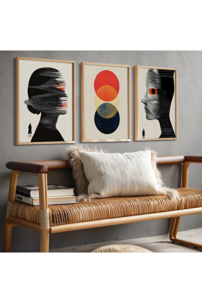 HİGUERA Σετ ζωγραφικής τοίχου με ανθρώπινες φιγούρες Red Abstract Τριπλό Φυσι...