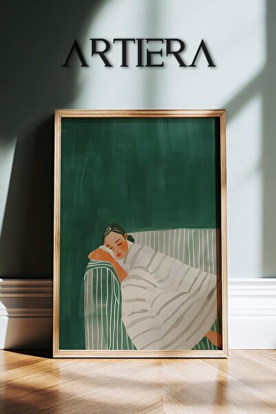 HİGUERA Πράσινο αφηρημένο πορτρέτο γυναίκας που αναπαυόμαστε στο σαλόνι Ζωγρα...