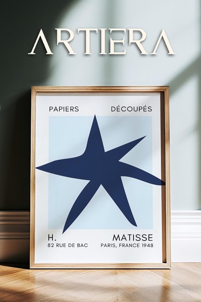 HİGUERA Σειρά Matisse Paper Cuttings Μπλε αφηρημένο αστέρι ζωγραφική τοίχου μ...