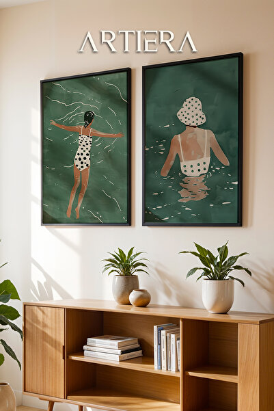 HİGUERA Σμαραγδένιο πράσινο καλοκαιρινό σκηνικό κολύμβησης Διπλό ξύλινο πλαίσ...