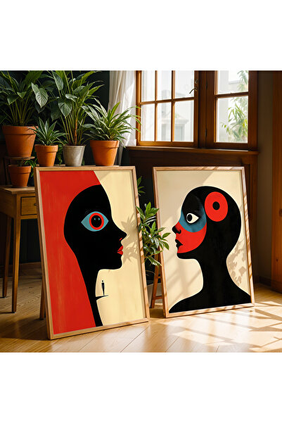 HİGUERA Διπλό Σετ ζωγραφικής τοίχου με κορνίζα από φυσικό ξύλο αφηρημένης τέχνης