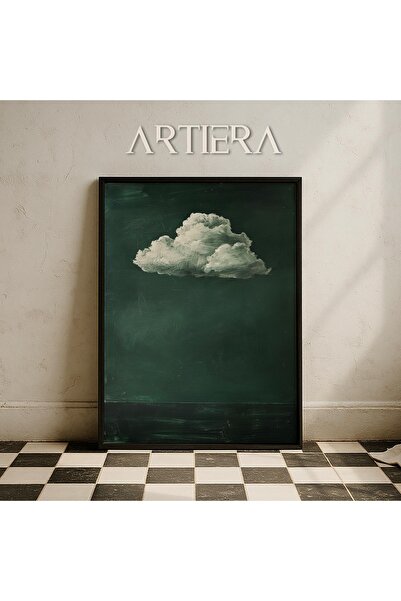 HİGUERA Σκούρο πράσινο ουρανό και σύννεφα Ελαιογραφία Feel Vintage Japandi Ar...