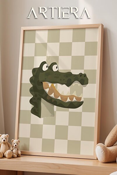 HİGUERA Crocodile Cute Safari Animals Πράσινο καρό φόντο Διακόσμηση παιδικού ...