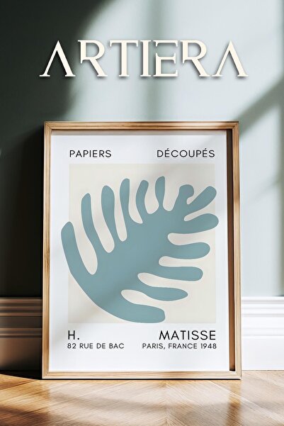 HİGUERA Σειρά Matisse Paper Cuttings Τυρκουάζ Παλάμη Πίνακας τοίχου με ξύλινο...