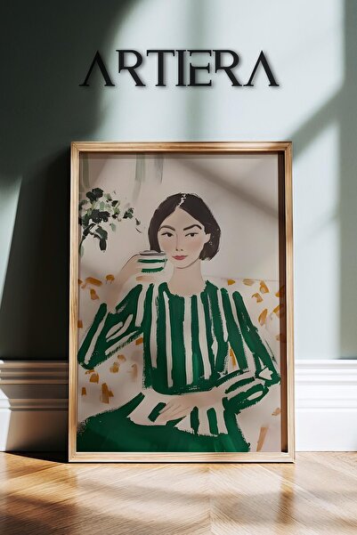 HİGUERA Αφηρημένο γυναικείο πορτρέτο σε ριγέ πράσινο φόρεμα Μοντέρνο πορτρέτο...