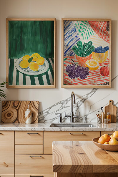 HİGUERA Πολύχρωμα πιάτα με σχέδιο φρούτων KTB Ζωγραφική τοίχου κουζίνας με φυ...