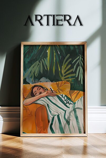 HİGUERA Πορτοκαλί στο σαλόνι καπνίζοντας πράσινο ριγέ αφηρημένο γυναικείο ζωγ...