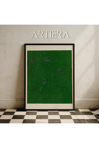 HİGUERA Πράσινο φόντο Vintage Japandi Art Ζωγραφική τοίχου με φυσικό ξύλινο π...