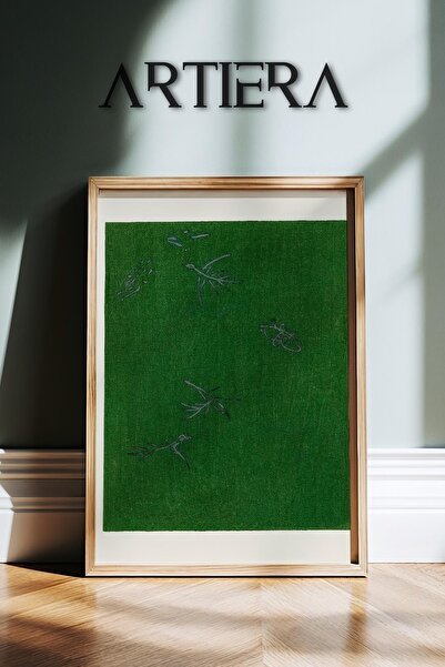 HİGUERA Πράσινο φόντο Vintage Japandi Art Ζωγραφική τοίχου με φυσικό ξύλινο π...