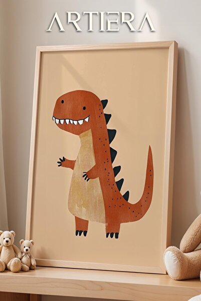 HİGUERA Χαμογελαστός δεινόσαυρος με θέμα μπεζ φόντο Διακόσμηση παιδικού δωματ...