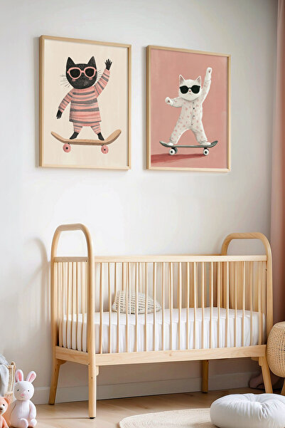 HİGUERA 2 τεμαχίων Skateboarder Glasses Cats Βρεφικό δωμάτιο και παιδικό δωμά...