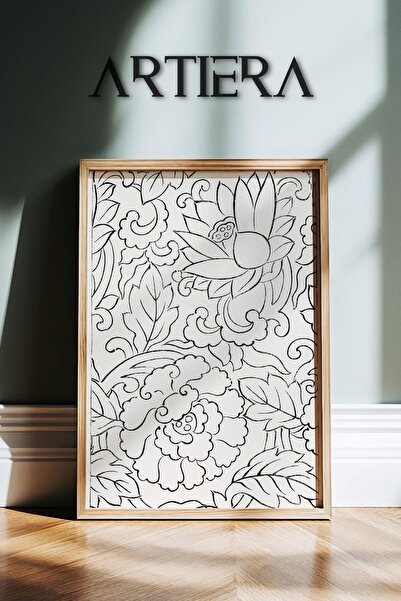 HİGUERA Βοτανικά μοτίβα λουλουδιών Vintage Japandi Art Ζωγραφική τοίχου με ξύ...