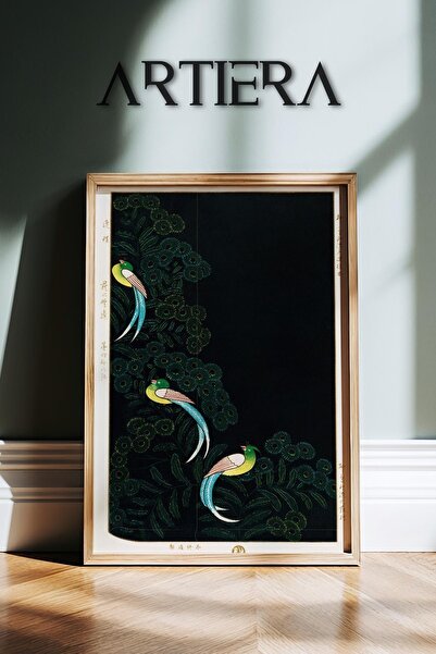 HİGUERA Παπαγάλοι με θέμα τα ζώα Vintage Japandi Art Ζωγραφική τοίχου με ξύλι...