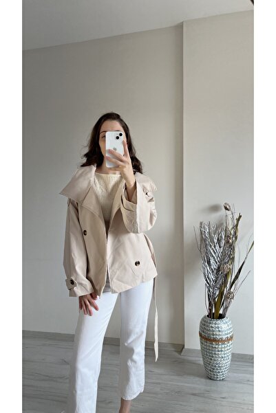 Aspendia Kadın Dik Yaka Kemerli Trençkot