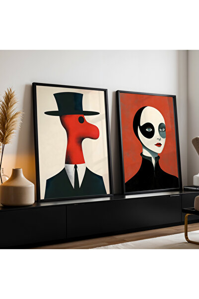 HİGUERA Σετ ζωγραφικής τοίχου με αφηρημένη ανθρώπινη φιγούρα διπλό κόκκινο αφ...