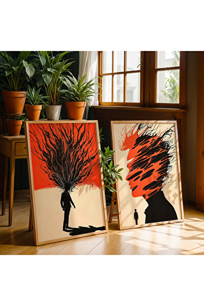 HİGUERA Αφηρημένο σχέδιο Κόκκινο αφηρημένο διπλό φυσικό ξύλινο πλαίσιο ζωγραφ...