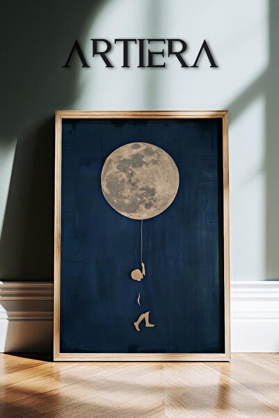 HİGUERA Blue Background Moon Child Vintage Japandi Art Πίνακας τοίχου με φυσι...
