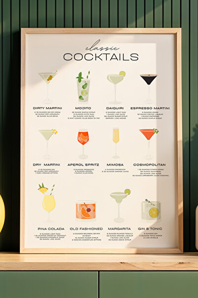 HİGUERA Κλασικές επιλογές κοκτέιλ Πίνακας τοίχου κουζίνας με πλαίσιο από φυσι...