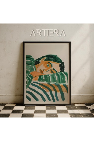 HİGUERA Πράσινο ριγέ αφηρημένο γυναικείο πορτρέτο Μινιμαλιστικό Μοντέρνο Ξύλι...