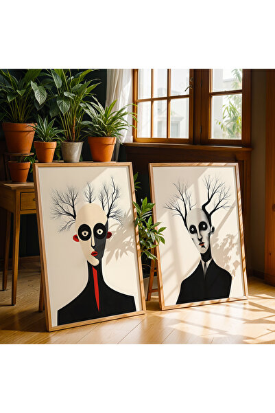 HİGUERA Φιγούρες προσώπου και δέντρα Διπλό Σετ ζωγραφικής τοίχου με φυσικό ξύ...