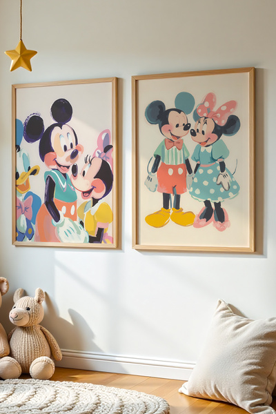 HİGUERA 2'Li Mickey Mouse - Minnie Mouse Yağlı Boya Hissi Çocuk Odası Ve Bebe...