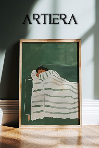 HİGUERA Μινιμαλιστικό αφηρημένο γυναικείο πορτρέτο Μοντέρνο πράσινο λευκό ξύλ...