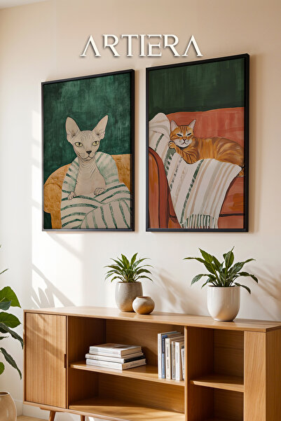 HİGUERA Γάτες σε πορτοκαλί κάθισμα Ελαιογραφία Αίσθηση Διπλό Ξύλινο Πλαίσιο Τ...